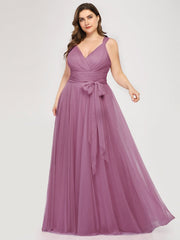 Floor Length Sleeveless Tulle Bridesmaid Dresses Elegant V Necked Plus Size Multi Colors