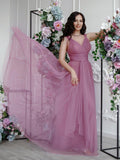 Floor Length Sleeveless Tulle Bridesmaid Dresses Elegant V Necked Party Dress Multi Colors