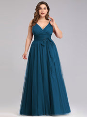 Floor Length Sleeveless Tulle Bridesmaid Dresses Elegant V Necked Plus Size Multi Colors