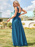 Floor Length Sleeveless Tulle Bridesmaid Dresses Elegant V Necked Party Dress
