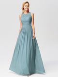Round Neck Maxi Long Party Dresses for Women Sleeves Lace Pleated Dress Floor Length