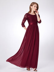 Elegant Tulle Gown Bridesmaid Dresses with Long Lace Sleeve Evening Dress