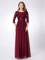 Elegant Tulle Gown Bridesmaid Dresses with Long Lace Sleeve Evening Dress