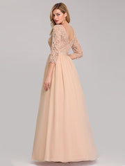 Elegant Tulle Gown Bridesmaid Dresses with Long Lace Sleeve Evening Dress