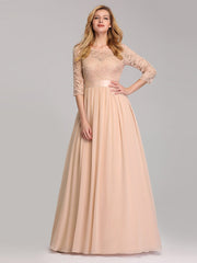 Elegant Tulle Gown Bridesmaid Dresses with Long Lace Sleeve Evening Dress