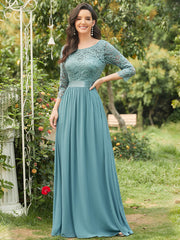 Elegant Tulle Gown Bridesmaid Dresses with Long Lace Sleeve Evening Dress