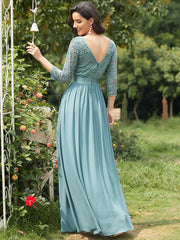 Elegant Tulle Gown Bridesmaid Dresses with Long Lace Sleeve Evening Dress