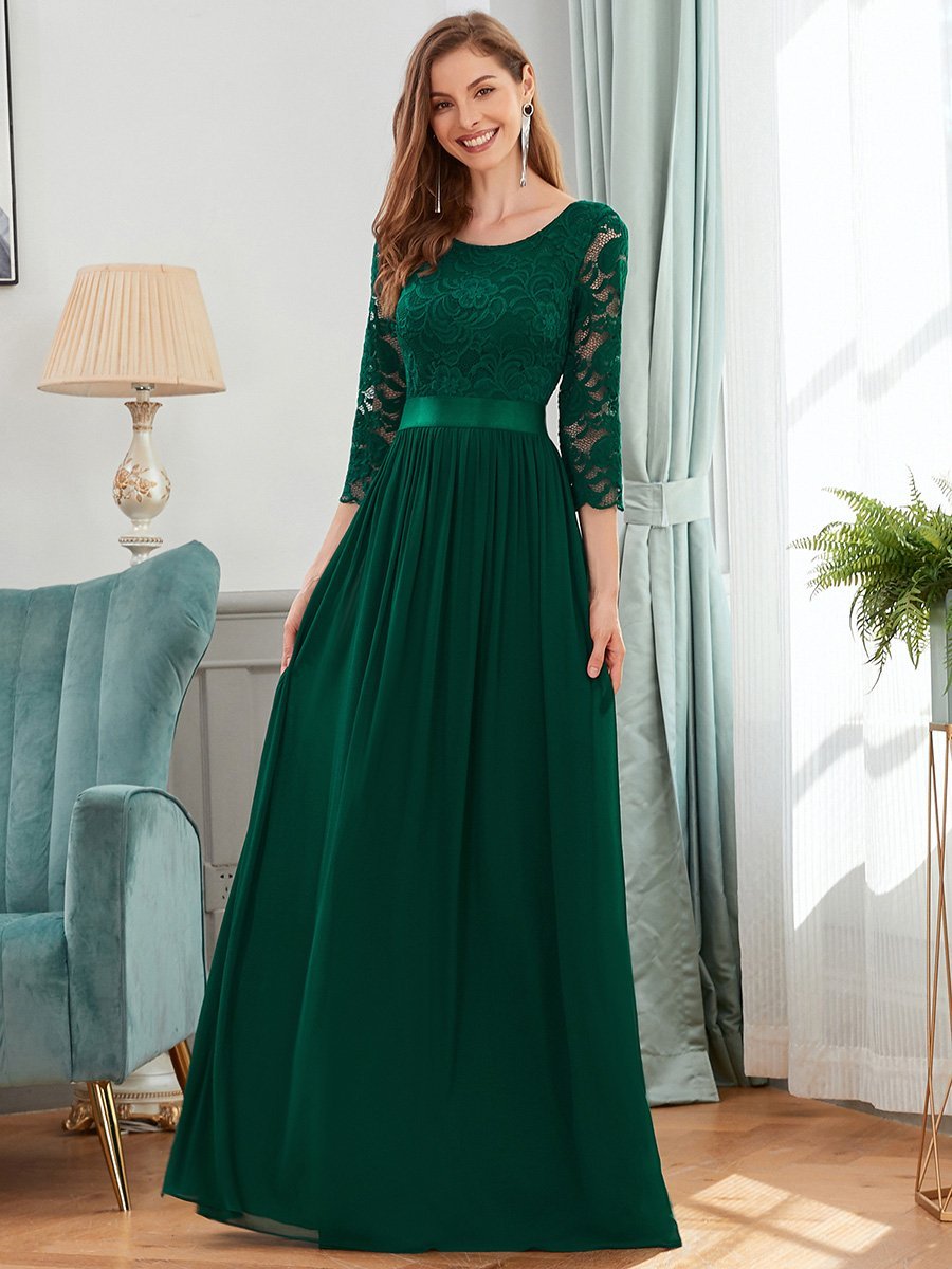 Elegant Empire Waist Tulle Gown Bridesmaid Dresses with Long Lace Sleeve Evening Dress