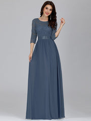 Elegant Tulle Gown Bridesmaid Dresses with Long Lace Sleeve Evening Dress