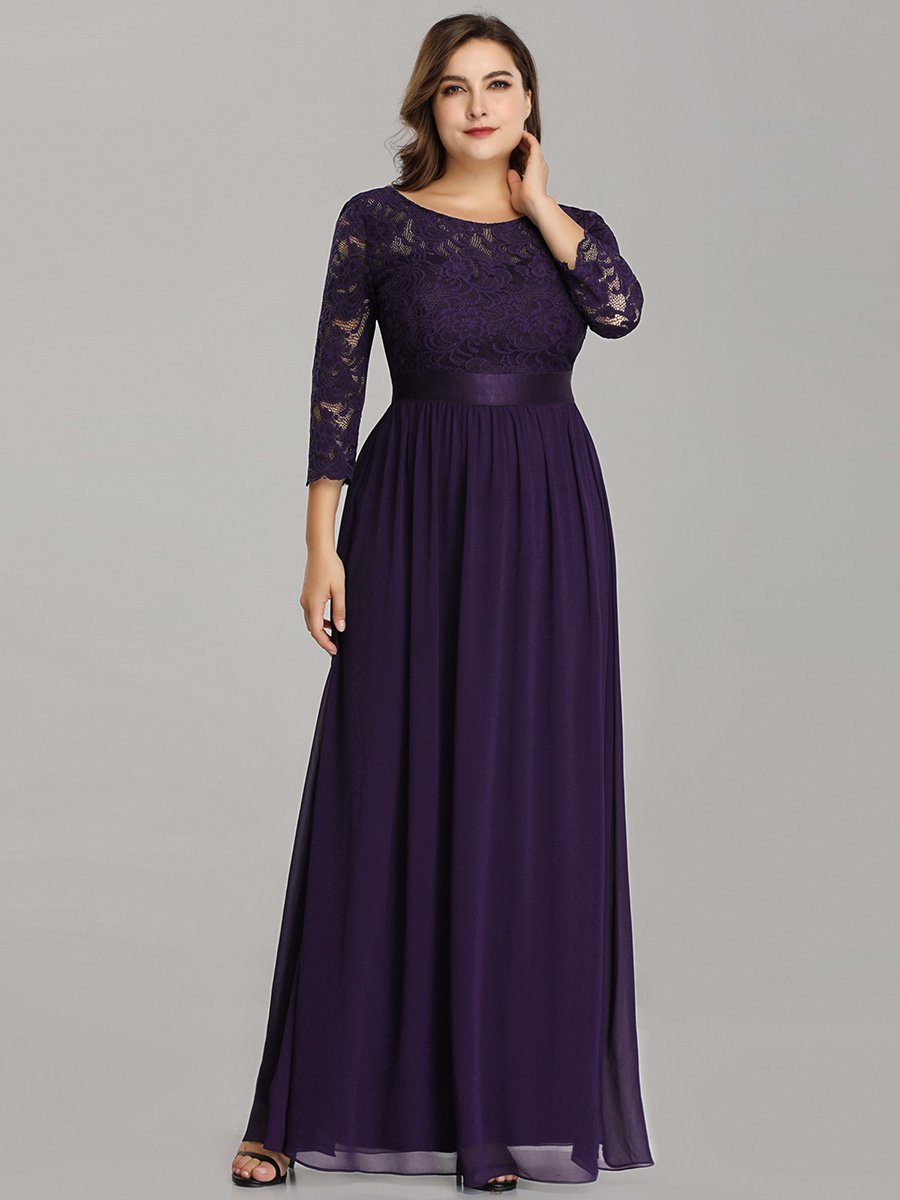Plus Size Lace Empire Waist Tulle Gown Bridesmaid Dresses with Long Sleeve Evening Dress