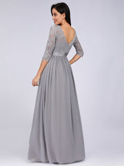 Elegant Tulle Gown Bridesmaid Dresses with Long Lace Sleeve Evening Dress