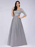 Elegant Tulle Gown Bridesmaid Dresses with Long Lace Sleeve Evening Dress