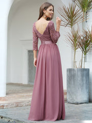 Elegant Tulle Gown Bridesmaid Dresses with Long Lace Sleeve Evening Dress