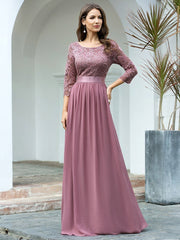 Elegant Tulle Gown Bridesmaid Dresses with Long Lace Sleeve Evening Dress