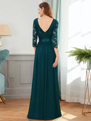 Elegant Tulle Gown Bridesmaid Dresses with Long Lace Sleeve Evening Dress