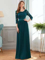 Elegant Tulle Gown Bridesmaid Dresses with Long Lace Sleeve Evening Dress