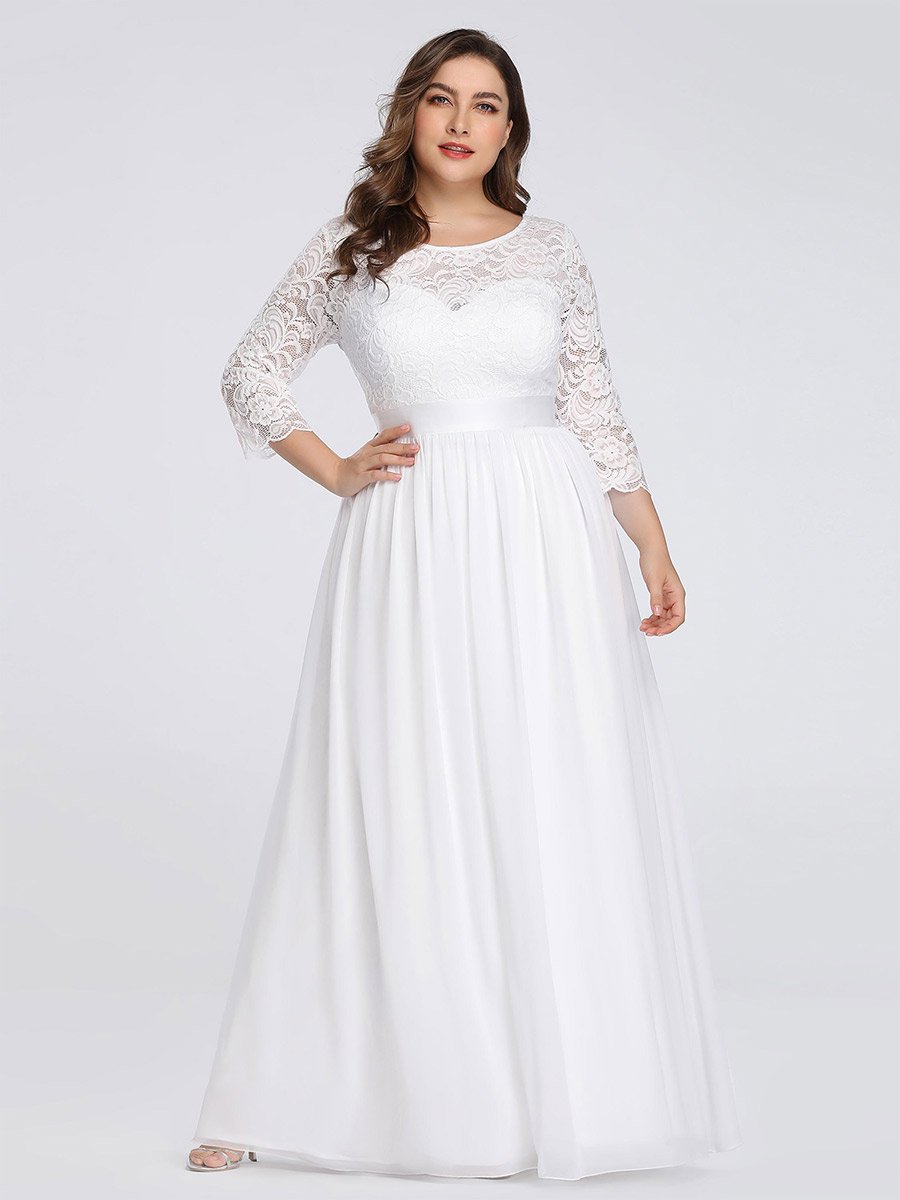 Plus Size Lace Empire Waist Tulle Gown Bridesmaid Dresses with Long Sleeve Evening Dress