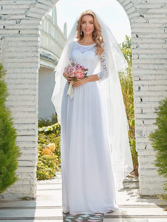 Simple Casual Lace & Chiffon Empire Waist Wedding Dress for Eloping