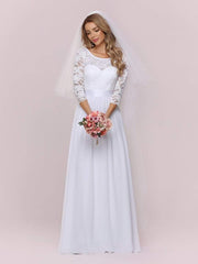 Simple Casual Lace & Chiffon Empire Waist Wedding Dress for Eloping