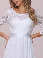 Simple Casual Lace & Chiffon Empire Waist Wedding Dress for Eloping