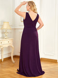 Floor Length Sexy V Neck Shimmery Plus Size Evening Dresses With Side Split for Banquet