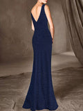 Ladies' Floor Length Sexy V Neck Shimmery Evening Dresses With Side Split for Banquet