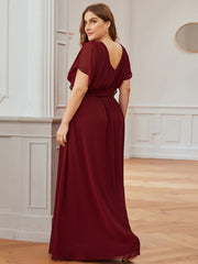 A-Line Empire Waist Maxi Chiffon Plus Size Evening Dresses V Necked Party Dress Floor Length