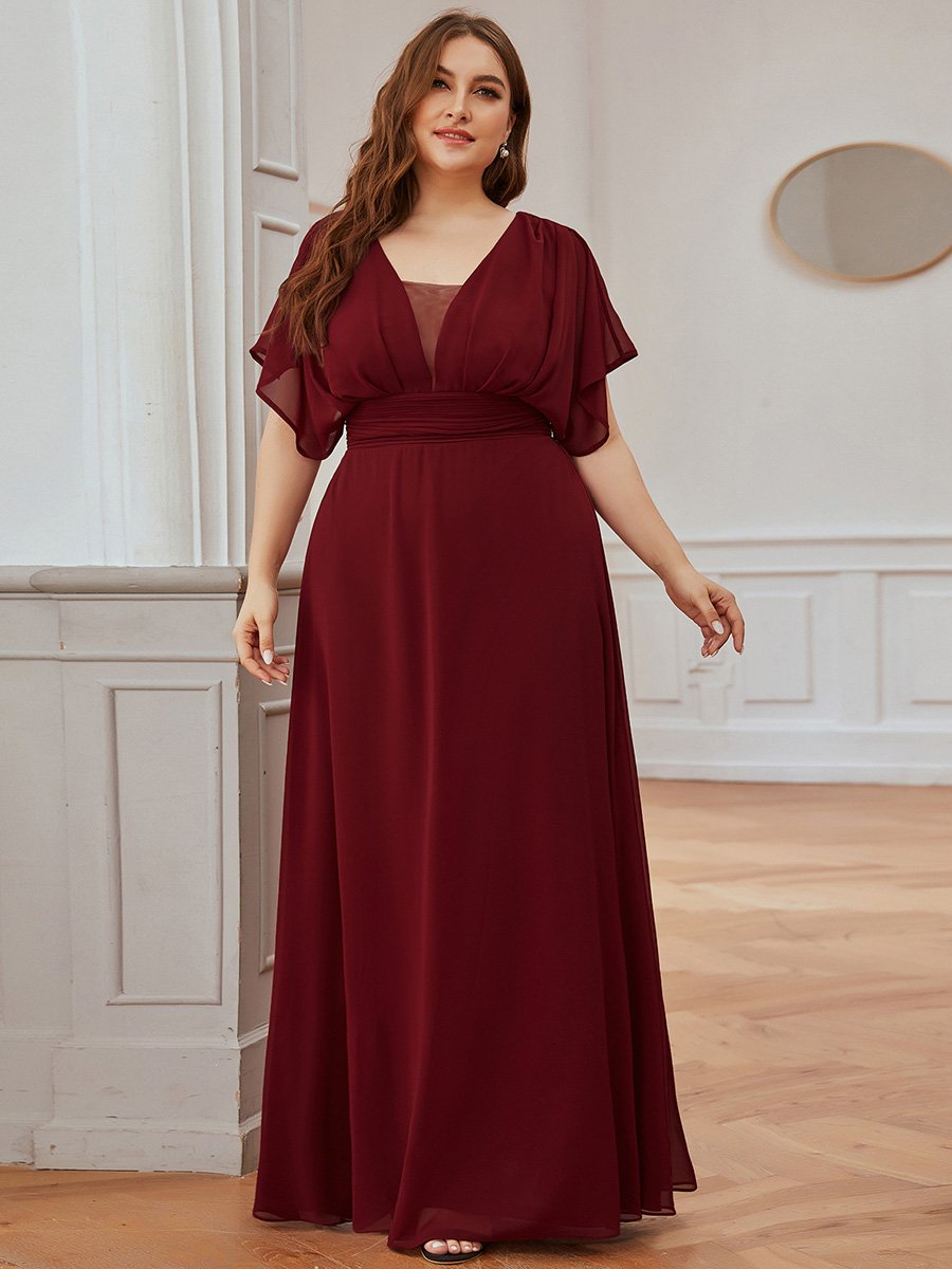 A-Line Empire Waist Maxi Chiffon Plus Size Evening Dresses V Necked Party Dress Floor Length