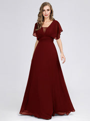 A-Line Empire Waist Maxi Chiffon Plus Size Evening Dresses V Necked Party Dress Floor Length