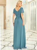 Women's A-Line Empire Waist Maxi Chiffon Evening Dresses V Necked Formal Wear Floor Length