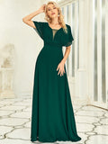 Women's A-Line Empire Waist Maxi Chiffon Evening Dresses V Necked Formal Wear Floor Length