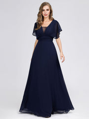 A-Line Empire Waist Maxi Chiffon Plus Size Evening Dresses V Necked Party Dress Floor Length