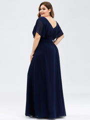 A-Line Empire Waist Maxi Chiffon Plus Size Evening Dresses V Necked Party Dress Floor Length