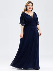 A-Line Empire Waist Maxi Chiffon Plus Size Evening Dresses V Necked Party Dress Floor Length