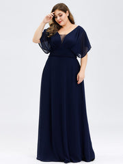 A-Line Empire Waist Maxi Chiffon Plus Size Evening Dresses V Necked Party Dress Floor Length