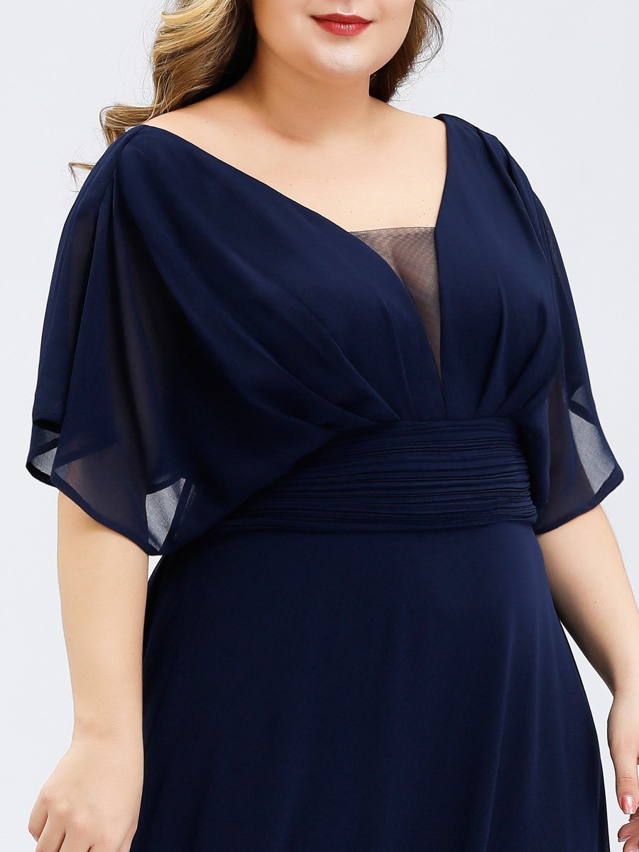 A-Line Empire Waist Maxi Chiffon Plus Size Evening Dresses V Necked Party Dress Floor Length
