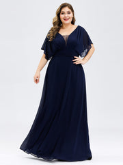 A-Line Empire Waist Maxi Chiffon Plus Size Evening Dresses V Necked Party Dress Floor Length