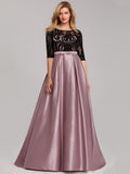 Women's Pricess Dress Lace Round Neck Formal Half Sleeves A Line Evening Dress with Bow