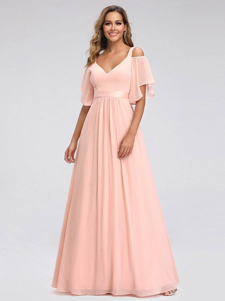 Women's Cold Shoulder Chiffon Bridesmaid Dress with Ruffle Sleeves Multi-colors Party Dresses
