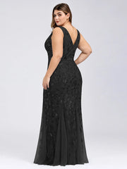 Ladies' Plus Size Classic Fishtail Sequin V Necked Evening Dresses Elegant Mermaid Dresses formal