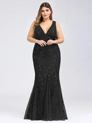 Ladies' Plus Size Classic Fishtail Sequin V Necked Evening Dresses Elegant Mermaid Dresses formal