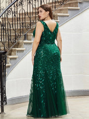 Ladies' Plus Size Classic Fishtail Sequin V Necked Evening Dresses Elegant Mermaid Dresses formal