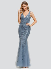 Ladies' Plus Size Classic Fishtail Sequin V Necked Evening Dresses Elegant Mermaid Dresses formal