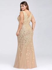 Ladies' Plus Size Classic Fishtail Sequin V Necked Evening Dresses Elegant Mermaid Dresses formal