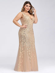 Ladies' Plus Size Classic Fishtail Sequin V Necked Evening Dresses Elegant Mermaid Dresses formal