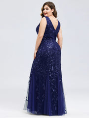 Ladies' Plus Size Classic Fishtail Sequin V Necked Evening Dresses Elegant Mermaid Dresses formal