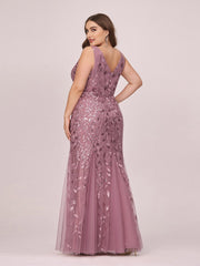 Ladies' Plus Size Classic Fishtail Sequin V Necked Evening Dresses Elegant Mermaid Dresses formal