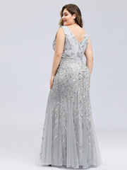 Ladies' Plus Size Classic Fishtail Sequin V Necked Evening Dresses Elegant Mermaid Dresses formal