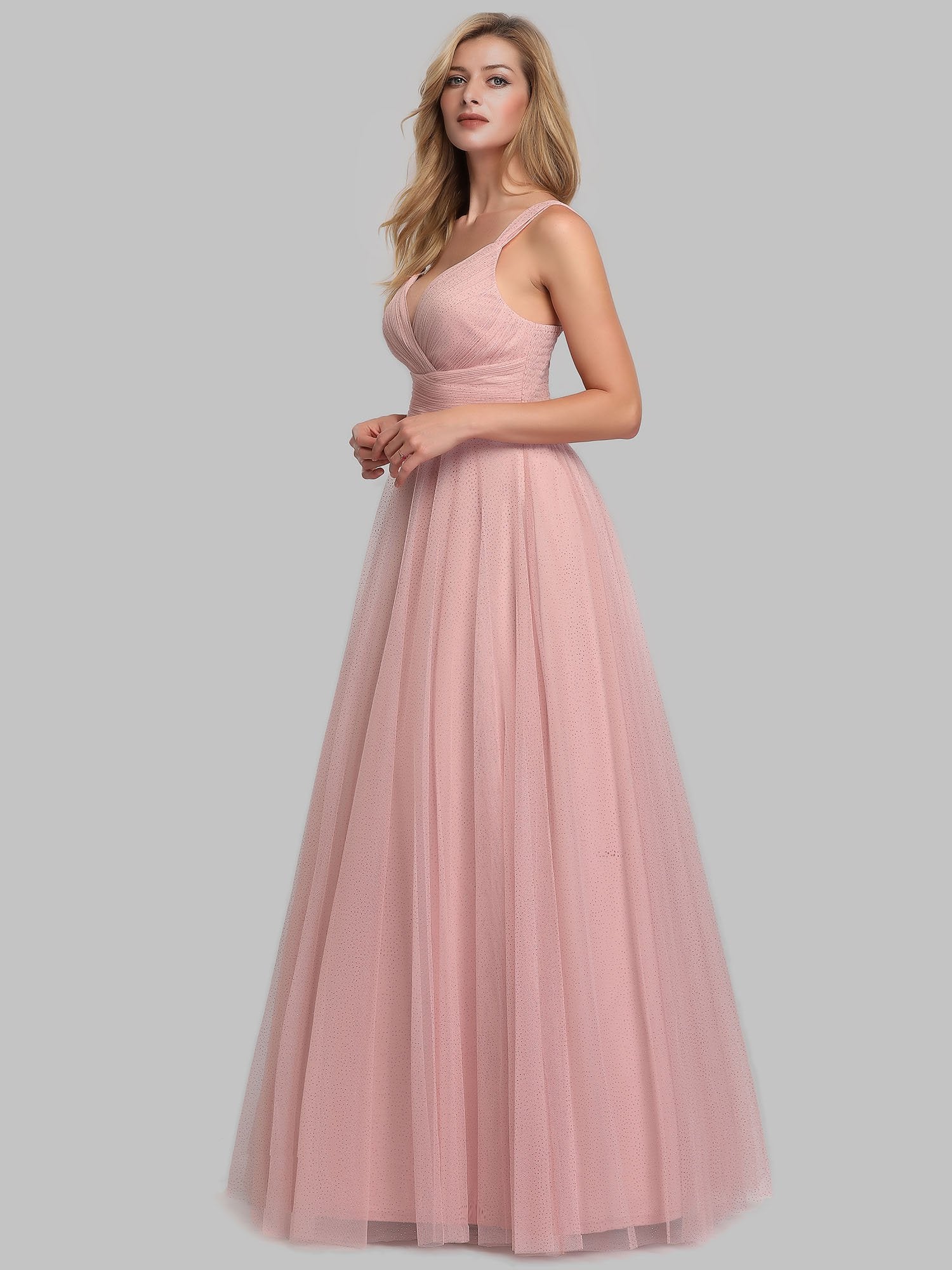 V-Neck Floor Length Spark Tulle Gown Bridesmaid Dresses Princess Dress