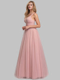 V-Neck Floor Length Spark Tulle Gown Bridesmaid Dresses Princess Dress